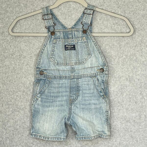 OshKosh B'gosh Vestbak Denim Short Overalls 18M Vintage Wash Baby #QQ